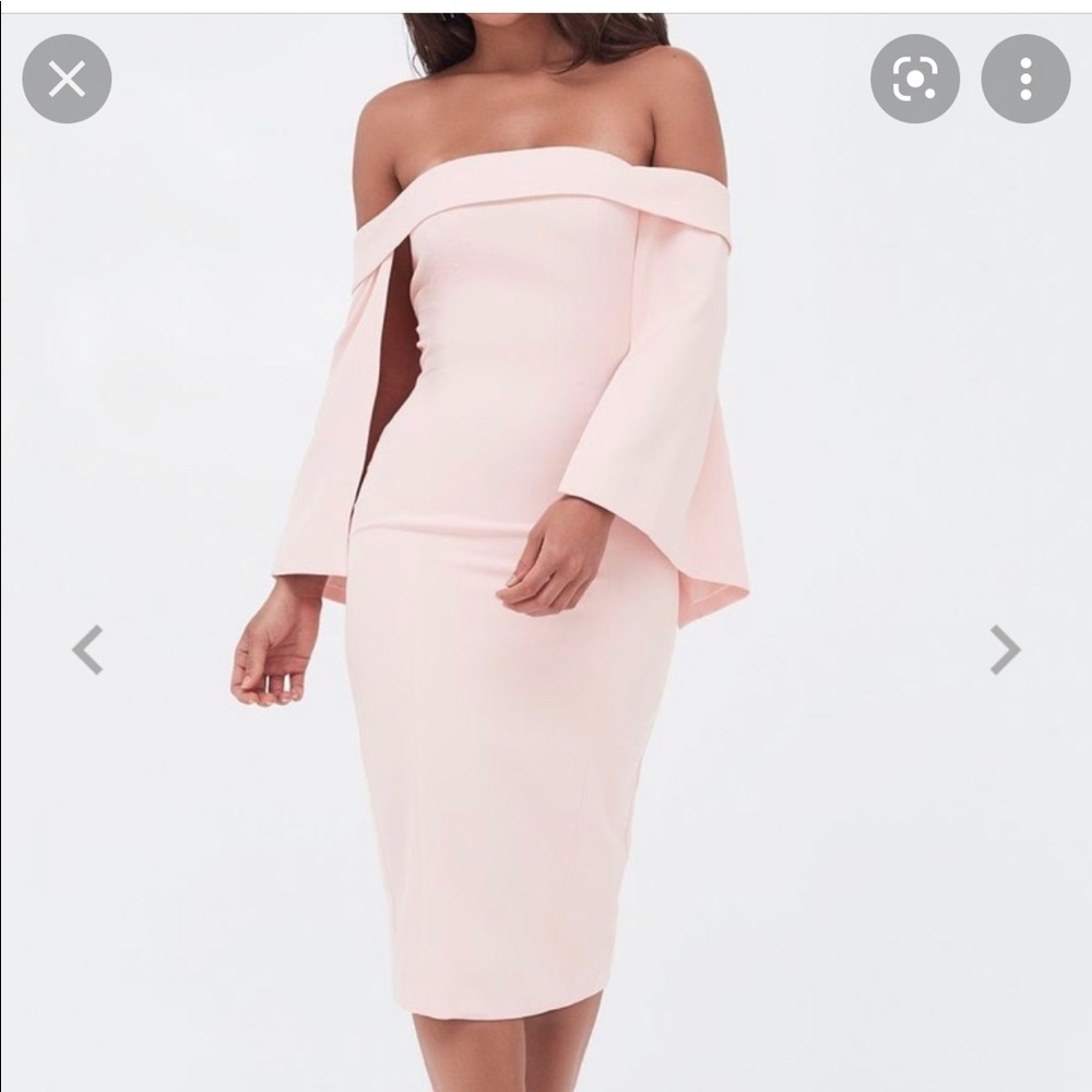 Lavish Alice Bardot cape midi dress in Nude
